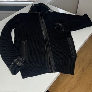 Gucci Tom Ford Era Sz M Mens Wool and Leather Driver’s Zip Cardigan Sweater